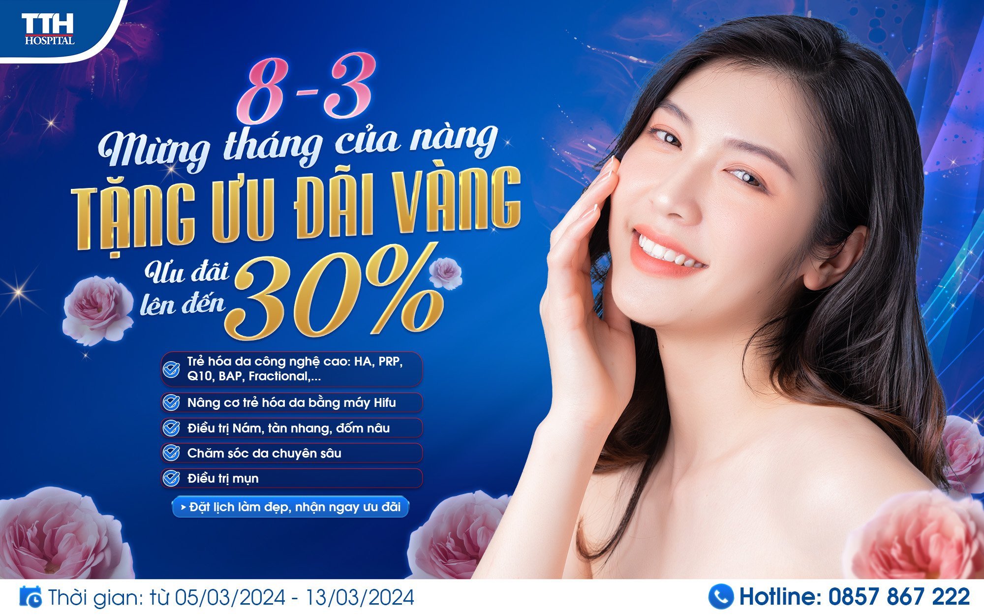 Mừng tháng của Nàng - khoa da liễu Bệnh viện Đa khoa TTH Quảng Bình tặng ưu đãi tới 30%