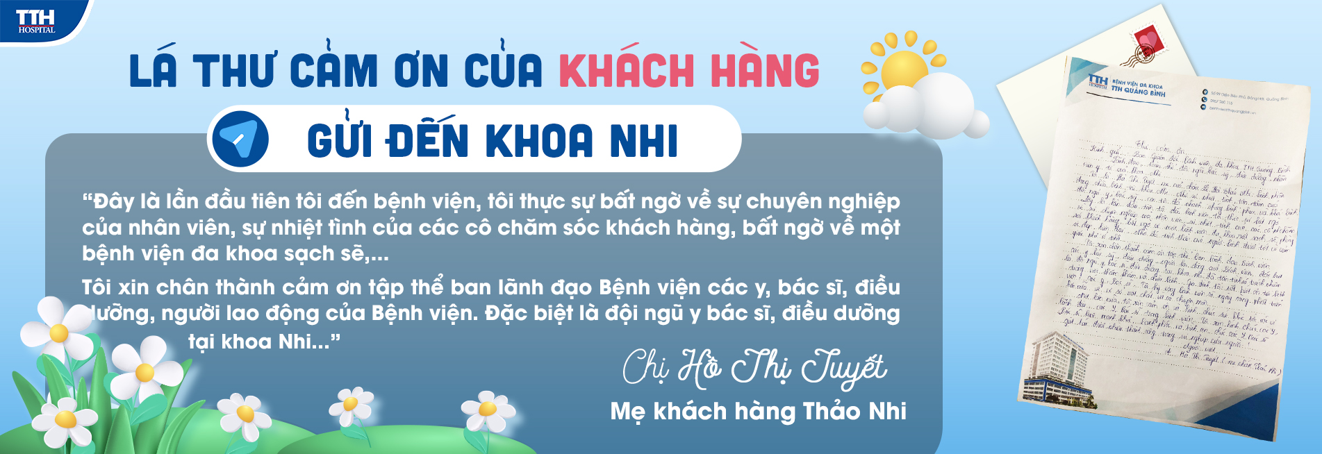 Lá thư cảm ơn của khách hàng  gửi đến Khoa Nhi Bệnh Viện Đa Khoa TTH Quảng Bình