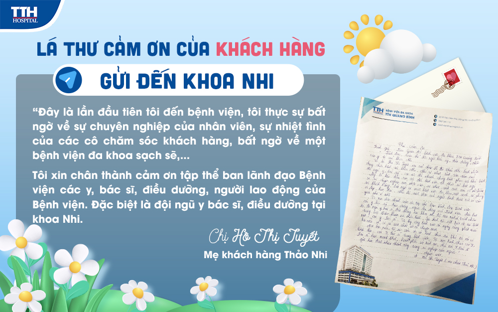 Lá thư cảm ơn của khách hàng  gửi đến Khoa Nhi Bệnh Viện Đa Khoa TTH Quảng Bình